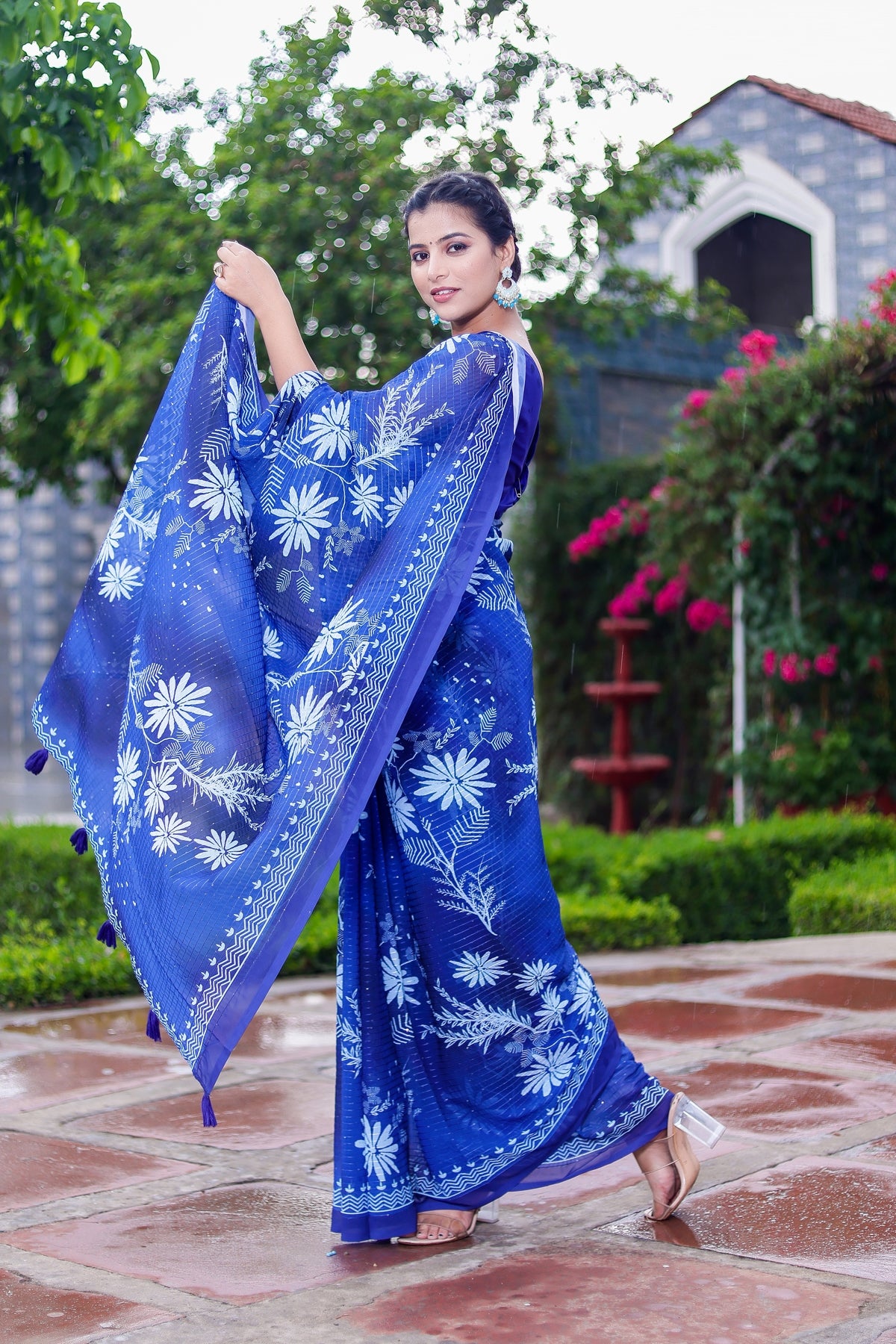 Royal Blue Color Faux Georgette Saree  - Shahin Collection YF#23902