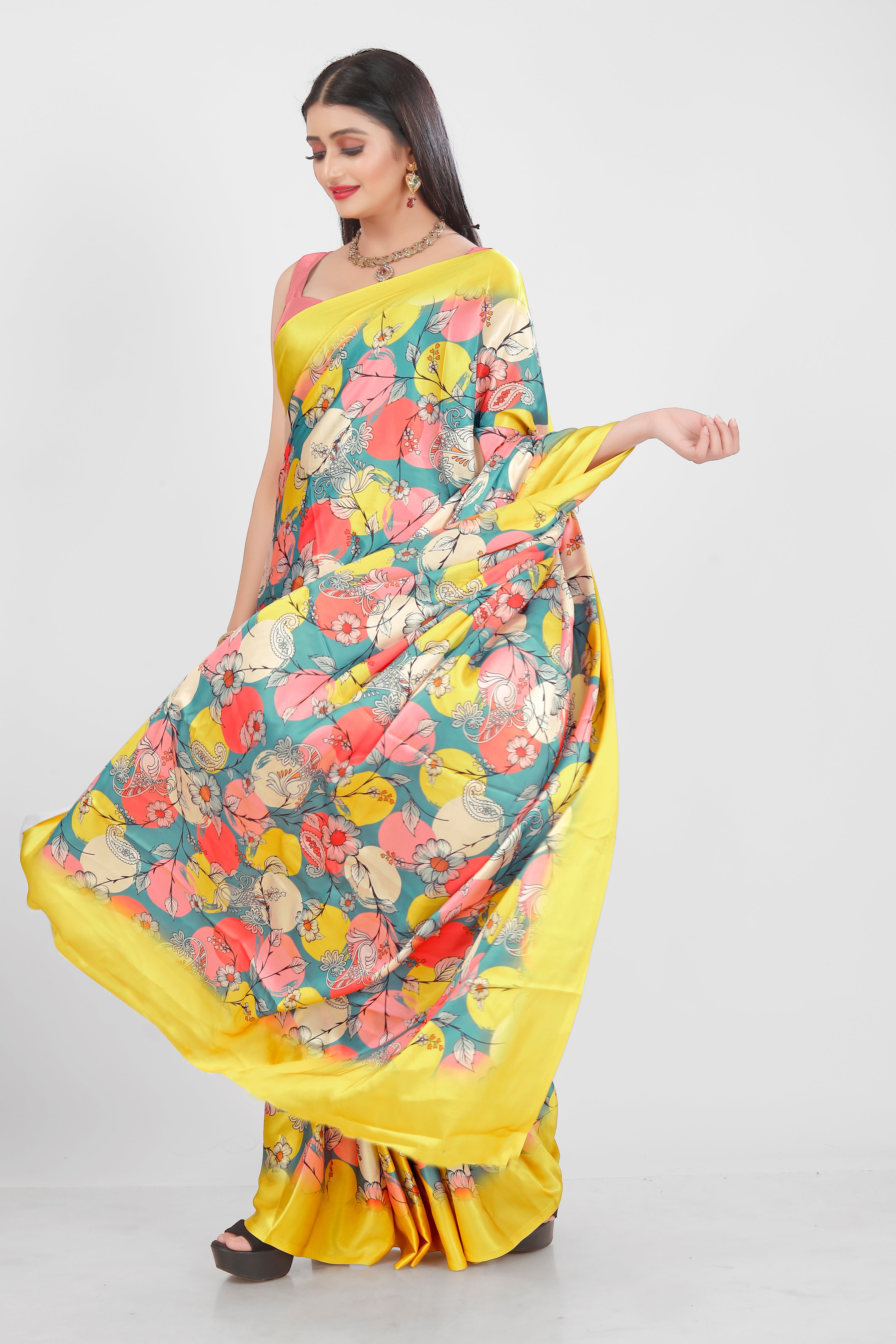 Multi Color Japan Satin Saree -Adhyay  Collection YF#20182 - YellowFashion.in by Ozone Shield