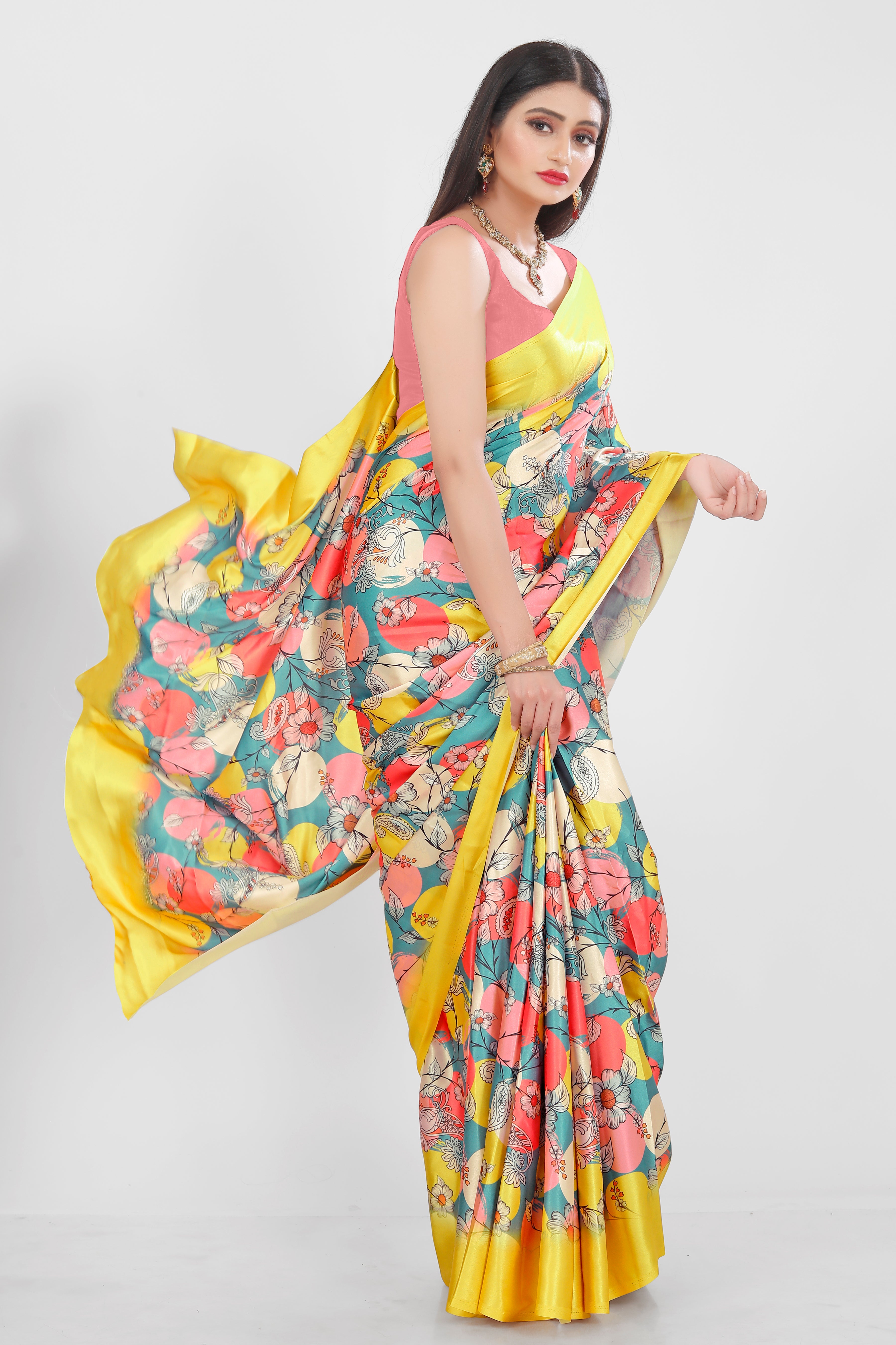 Multi Color Japan Satin Saree -Adhyay  Collection YF#20182 - YellowFashion.in by Ozone Shield