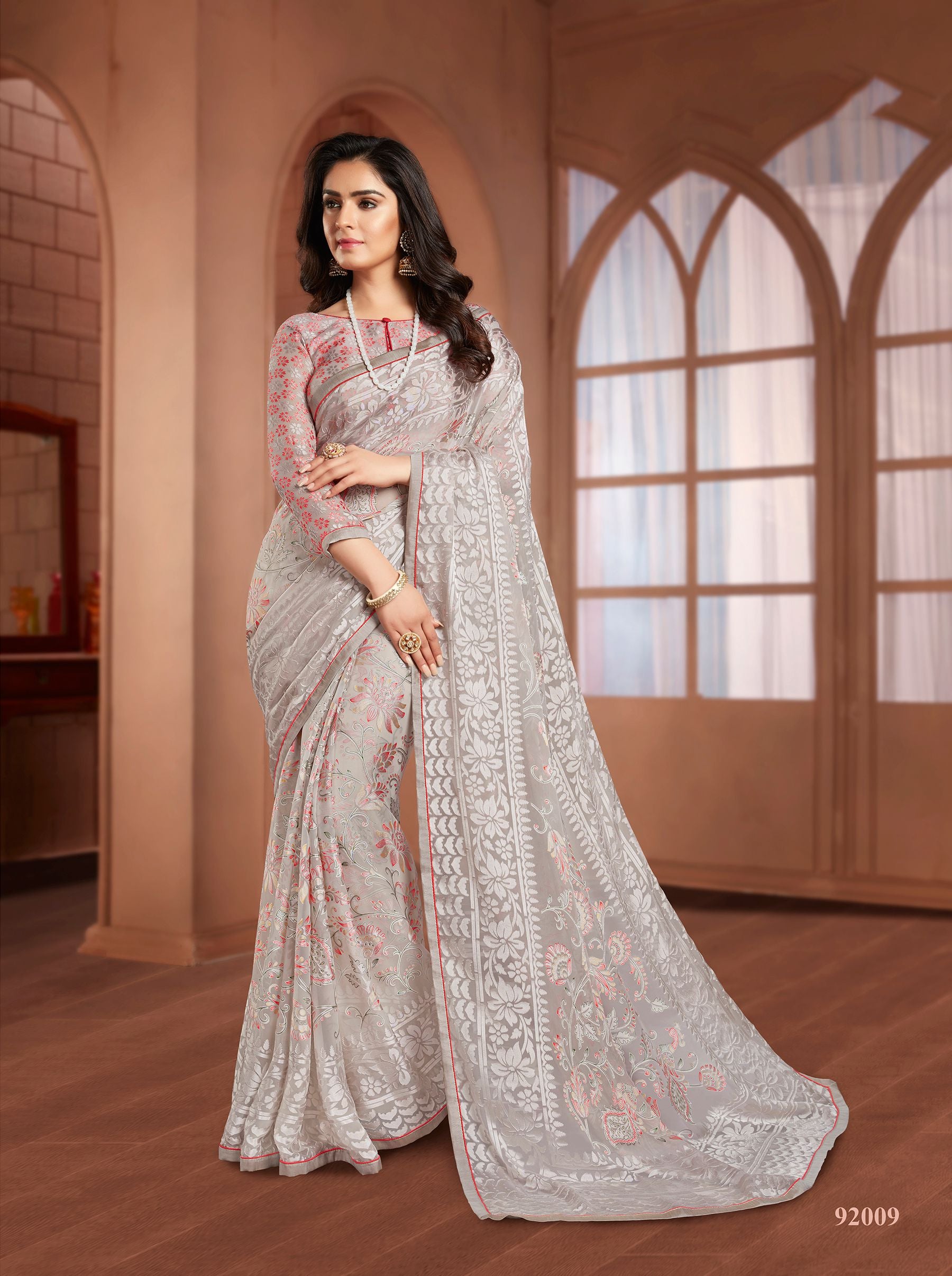 Pinkish White Color Super Net Party Wear Saree -  Juee  Collection YF#16794 - YellowFashion.in by Ozone Shield