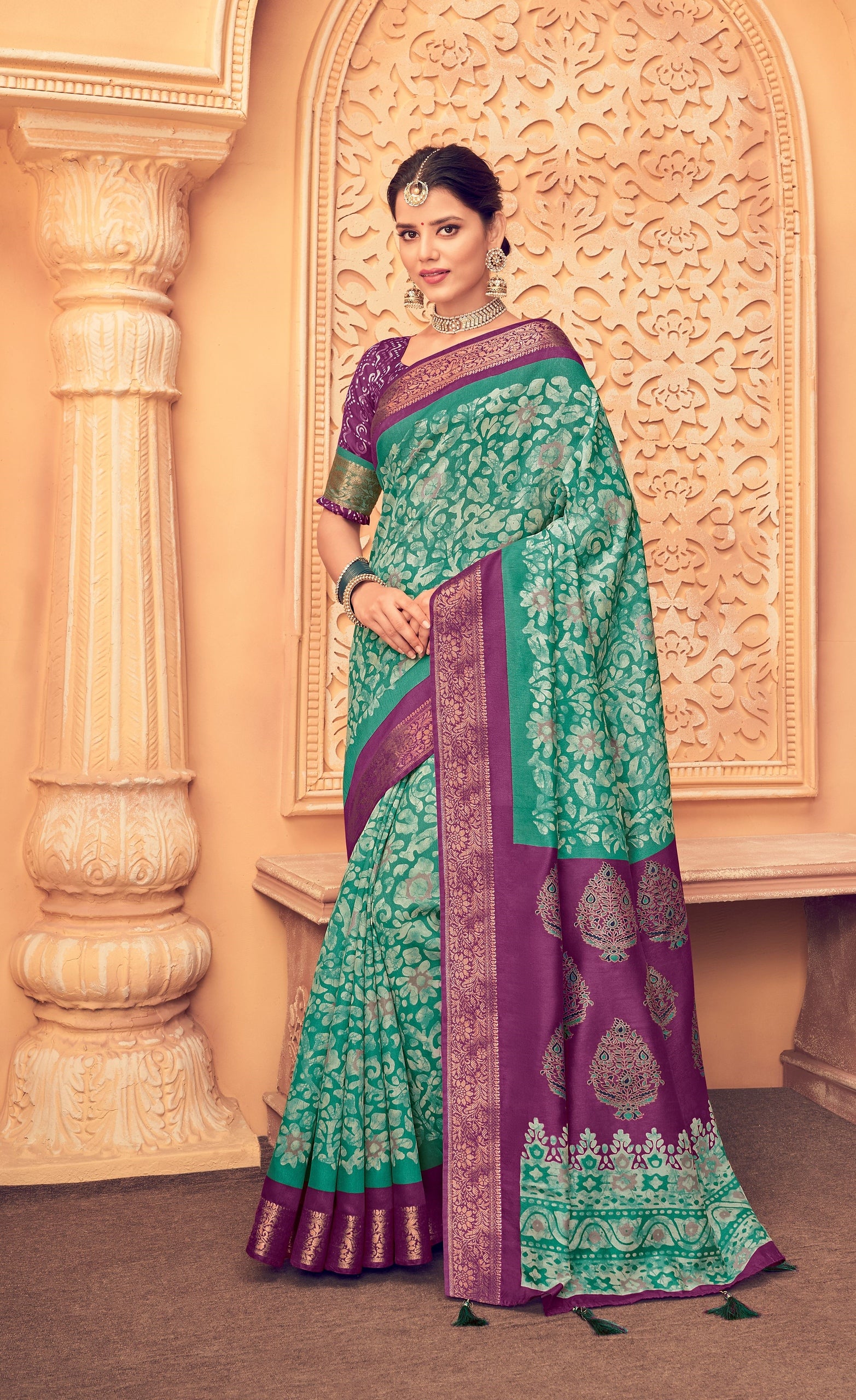 Green and purple Color Bhagalpuri Silk Saree  - Nived Collection YF#21684 - YellowFashion.in by Ozone Shield