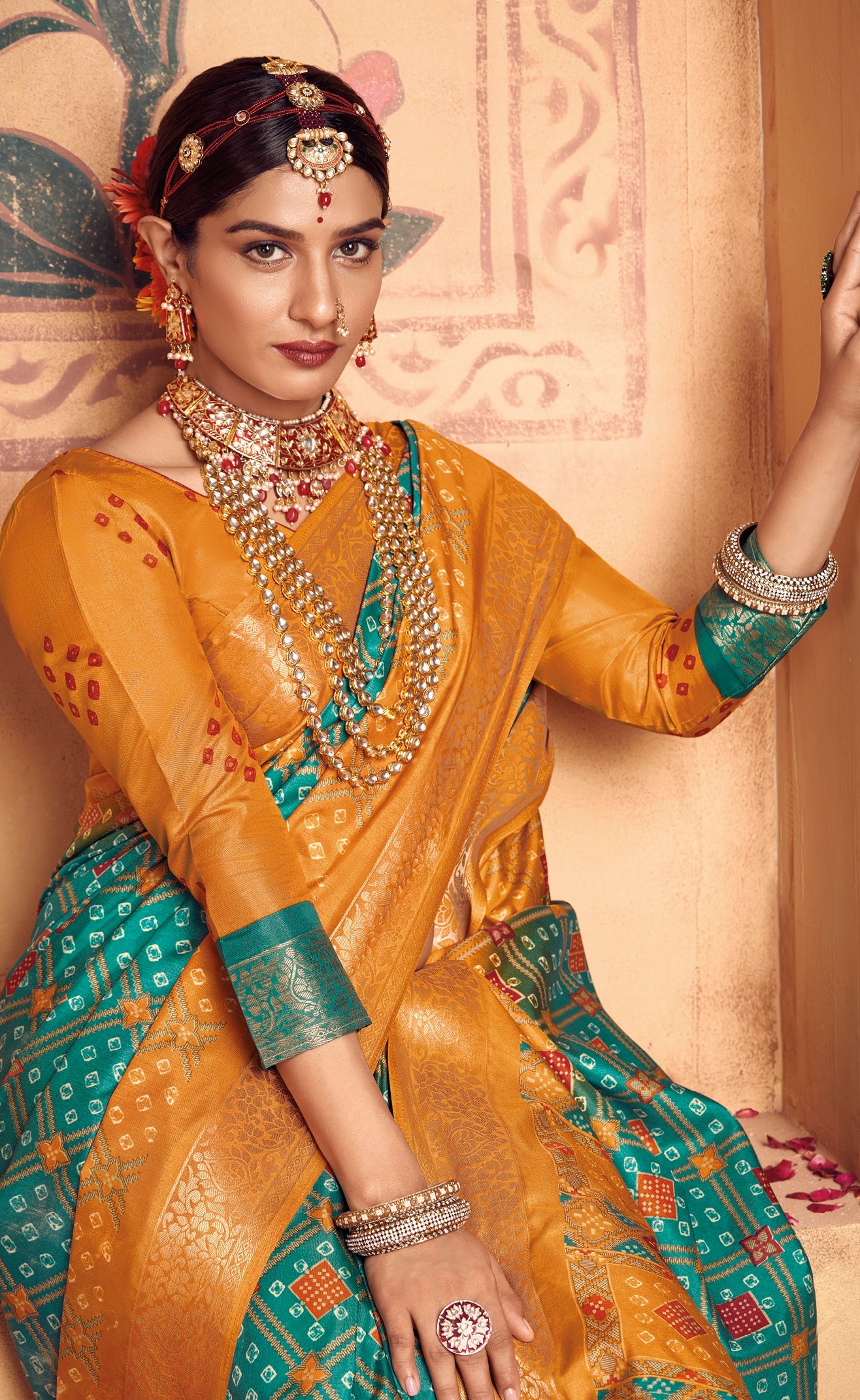 Blue and Mustard Color Bhagalpuri Silk Saree  -Darshik Collection YF#22109