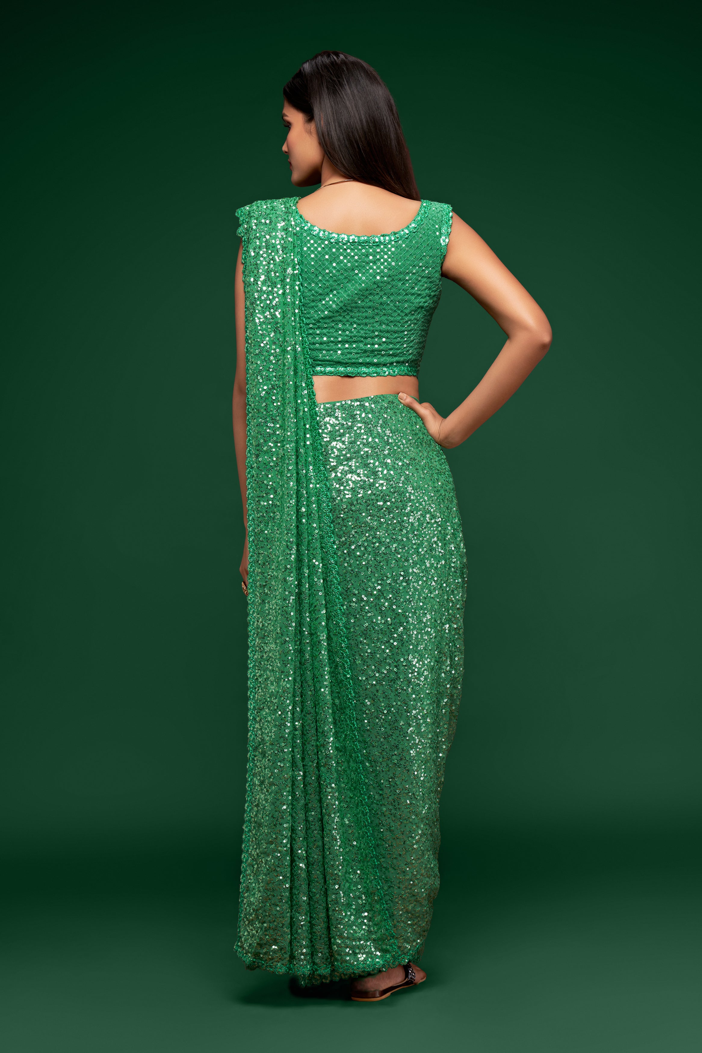 Green Color Pure Georgette Sequin work Saree - Sakina  Collection YF#18724 - YellowFashion.in by Ozone Shield