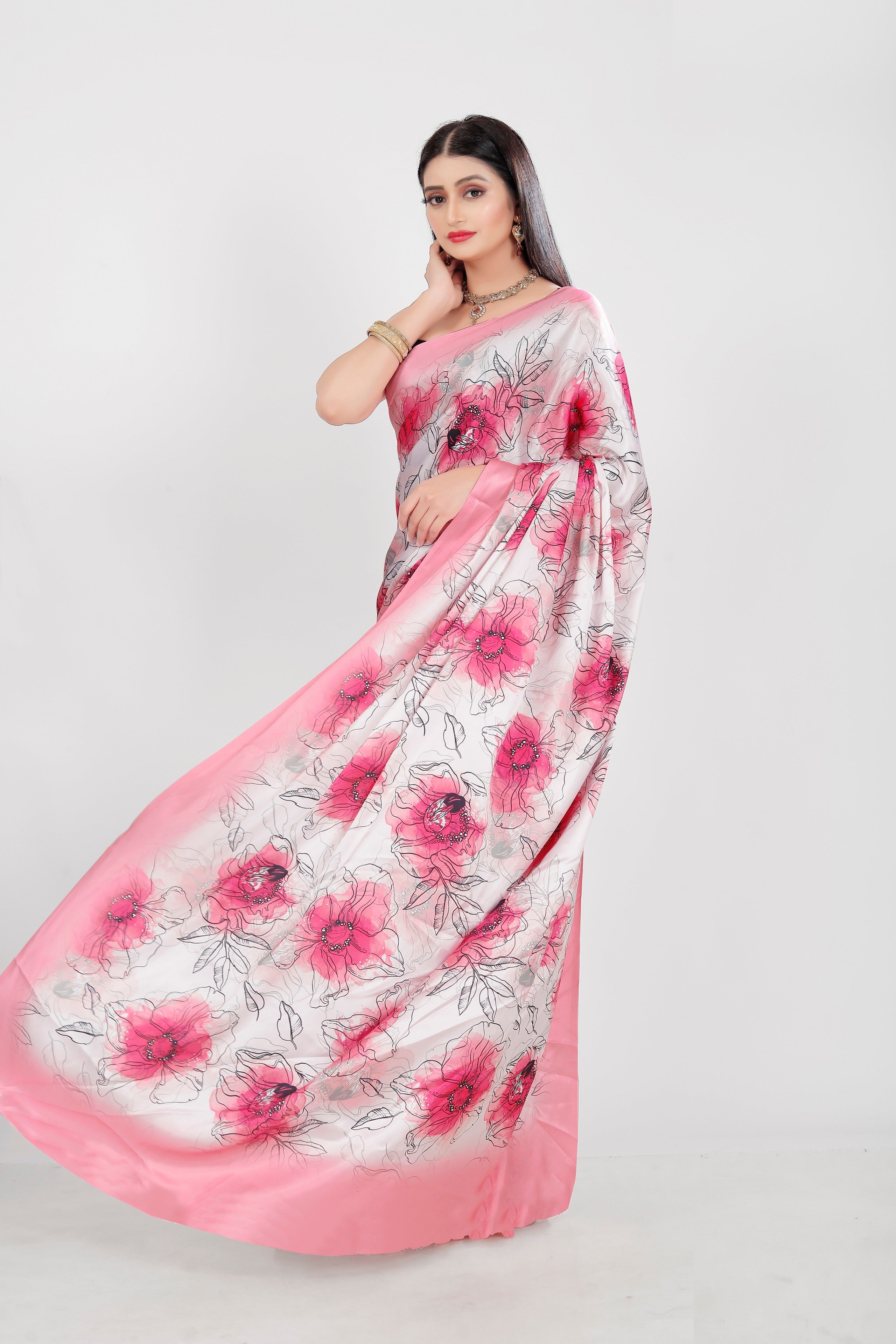 Off white and Pink Color Japan Satin Saree -Adhyay  Collection YF#20180 - YellowFashion.in by Ozone Shield