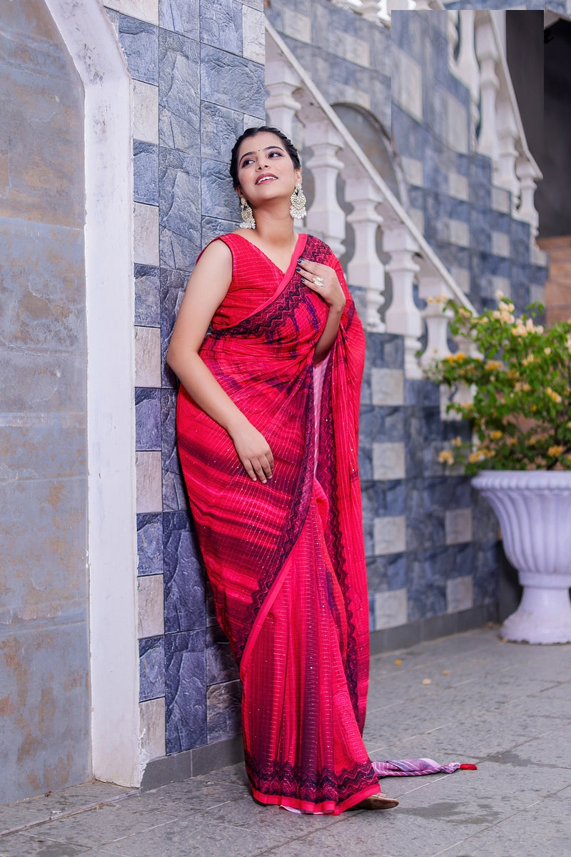 Pink Color Faux Georgette Saree  - Shahin Collection YF#23896