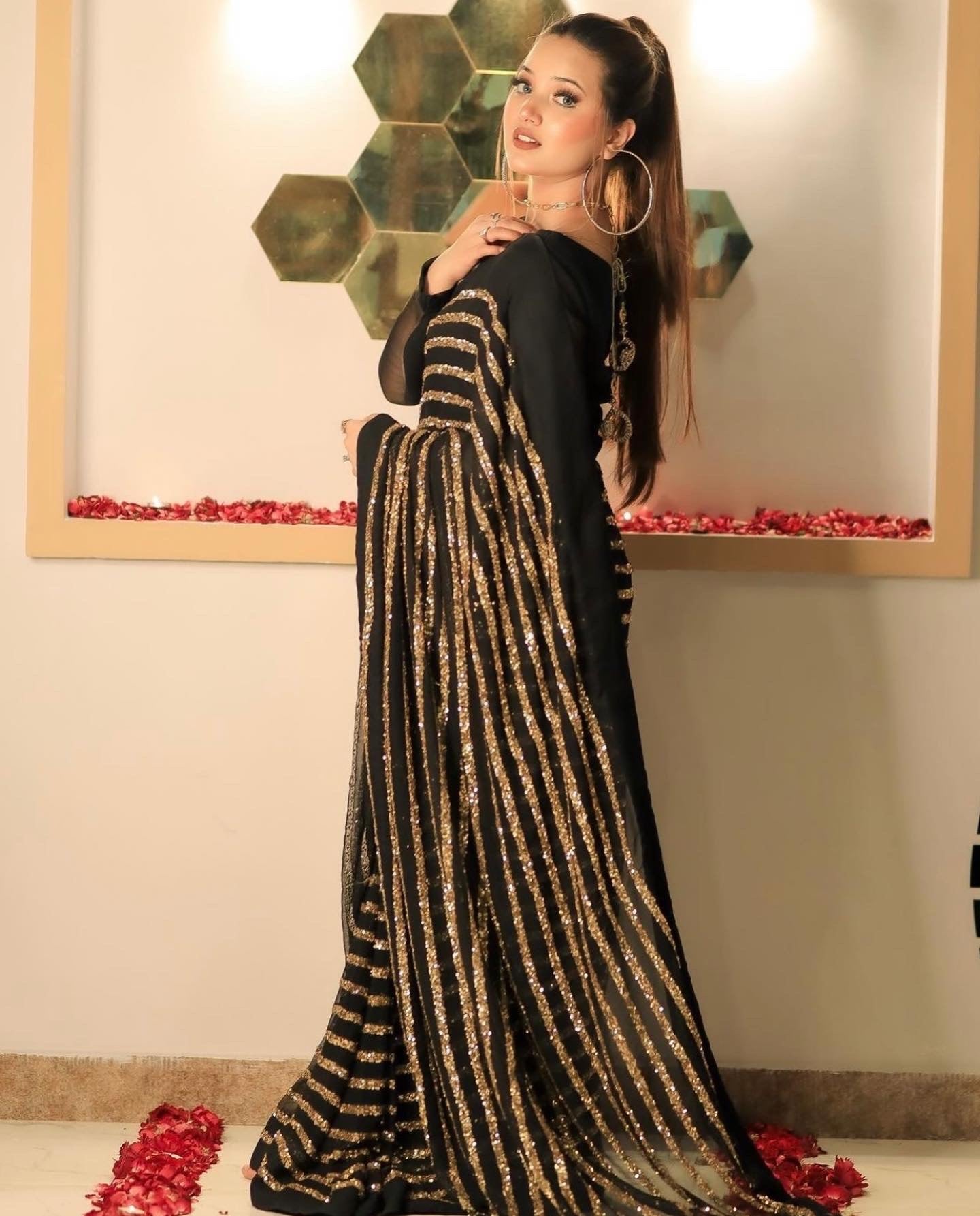 Black Color Georgette with Sequin Work Saree  - Victoria  Collection YF#20876 - YellowFashion.in by Ozone Shield